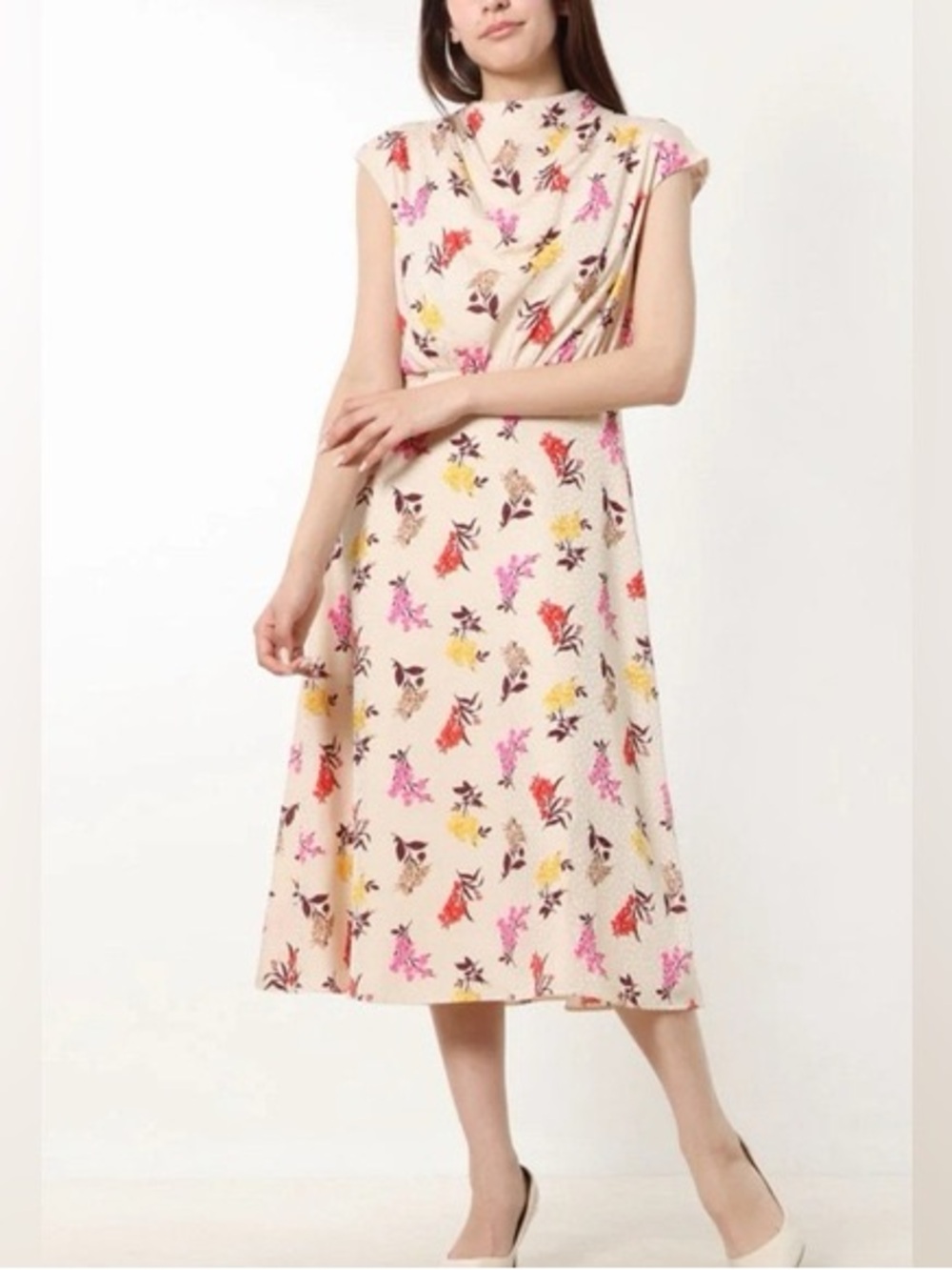 NWT Ann Taylor Floral Cowl Neck Flare Midi Dress Women's 10 Cap Sleeves Wedding